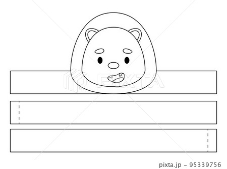 Printable lion paper crown. Diy cut party ribbon template for birthday, Christmas, baby shower. Fun accessory for entertainment. Print, color, cut and glue. Vector stock illustration 95339756