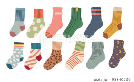 Collection of trendy cotton and woolen socks with different textures isolated on white background vector illustration 95340236