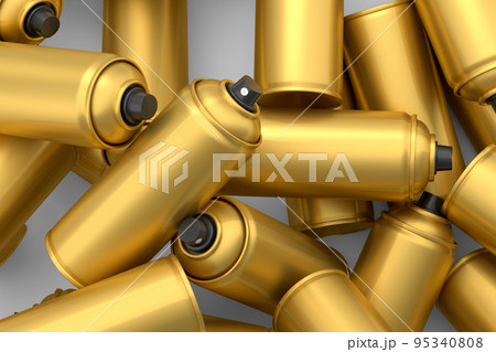 Lots of flying spray paint cans on white background. Spray bottle and dispenser 95340808