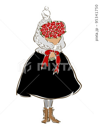 パリジェンヌ　女の子　おしゃれ　イラスト　ファッション　花束　薔薇 95341750