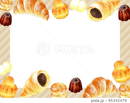 たくさんの種類のパンの色鉛筆画イラストフレーム素材 たくさんの種類のパンの色鉛筆画イラストフレーム素材 95342479