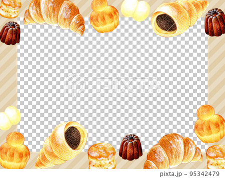 たくさんの種類のパンの色鉛筆画イラストフレーム素材 たくさんの種類のパンの色鉛筆画イラストフレーム素材 95342479