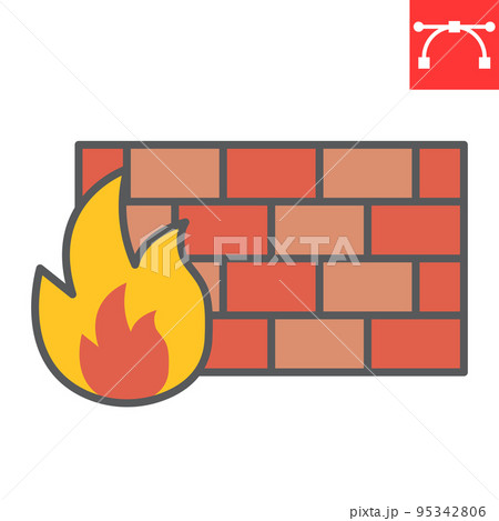 Firewall color line icon, security and protection, flame sign vector graphics, editable stroke filled outline icon, eps 10 95342806