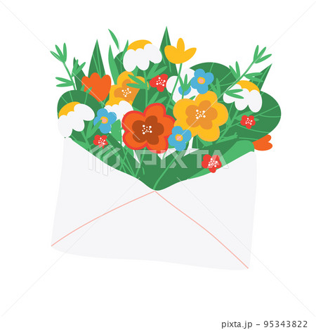 Envelope with flowers inside. Letter with bouquet. Vector clip art Envelope with flowers inside. Letter with bouquet. Vector clip art 95343822