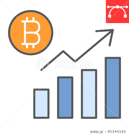 Bitcoin statistics color line icon, graph and growth, bitcoin diagram vector icon, vector graphics, editable stroke filled outline sign, eps 10 95344193