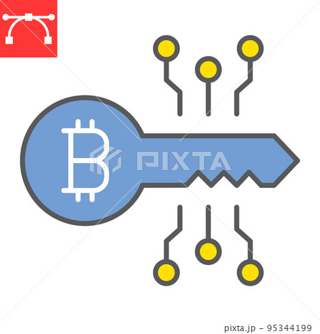Bitcoin key color line icon, security and protection, digital key vector icon, vector graphics, editable stroke filled outline sign, eps 10 Bitcoin key color line icon, security and protection, digital key vector icon, vector graphics, editable stroke filled outline sign, eps 10 95344199