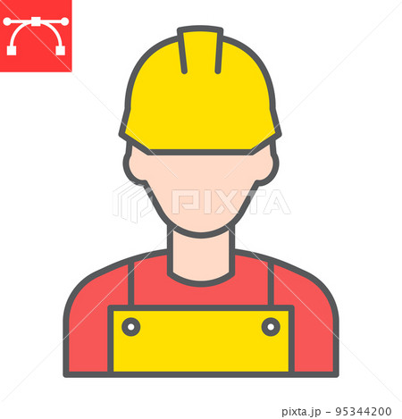 Construction worker color line icon, engineer and repairman, miner vector icon, vector graphics, editable stroke filled outline sign, eps 10 95344200