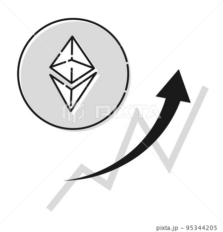 シンプルなイーサリアム(ETH)上昇するイメージ(白黒) シンプルなイーサリアム(ETH)上昇するイメージ(白黒) 95344205