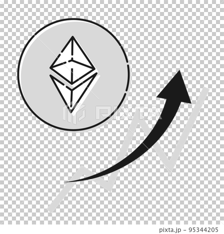 シンプルなイーサリアム(ETH)上昇するイメージ(白黒) シンプルなイーサリアム(ETH)上昇するイメージ(白黒) 95344205