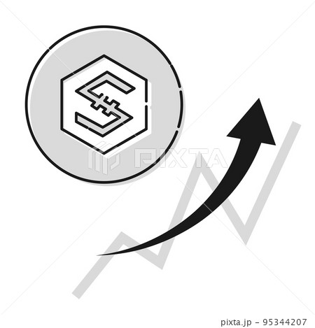 シンプルなアイオーエスティー（IOST）上昇するイメージ（白黒） 95344207