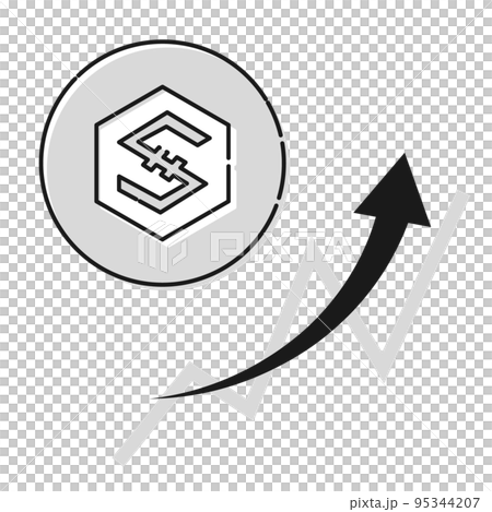 シンプルなアイオーエスティー（IOST）上昇するイメージ（白黒） 95344207