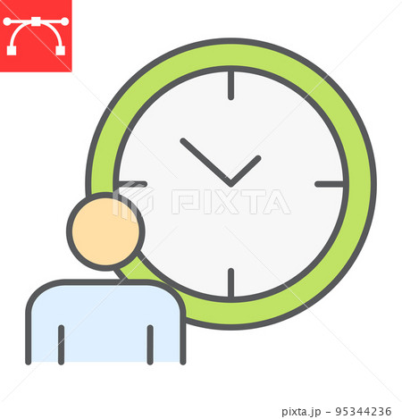 Time managment color line icon, person with clock and deadline, working hours vector icon, vector graphics, editable stroke filled outline sign, eps 10 95344236