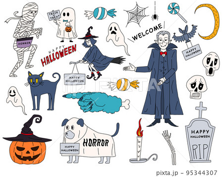 ハロウィンイラストの素材セット 95344307