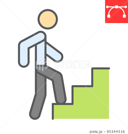 Career path color line icon, leadership and success, person climbing career path vector icon, vector graphics, editable stroke filled outline sign, eps 10 95344316