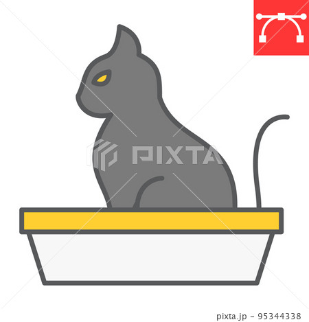 Cat in pet tray color line icon, pet shop and sandbox, cat tray vector icon, vector graphics, editable stroke filled outline sign, eps 10 Cat in pet tray color line icon, pet shop and sandbox, cat tray vector icon, vector graphics, editable stroke filled outline sign, eps 10 95344338