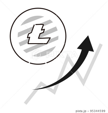 シンプルなライトコイン(LTC)上昇するイメージ(白黒) シンプルなライトコイン(LTC)上昇するイメージ(白黒) 95344599