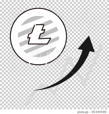 シンプルなライトコイン(LTC)上昇するイメージ(白黒) シンプルなライトコイン(LTC)上昇するイメージ(白黒) 95344599