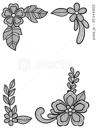 Lace decorative frame with flowers and leaves. Embroidery handmade decoration. Lace decorative frame with flowers and leaves. Embroidery handmade decoration. 95344800