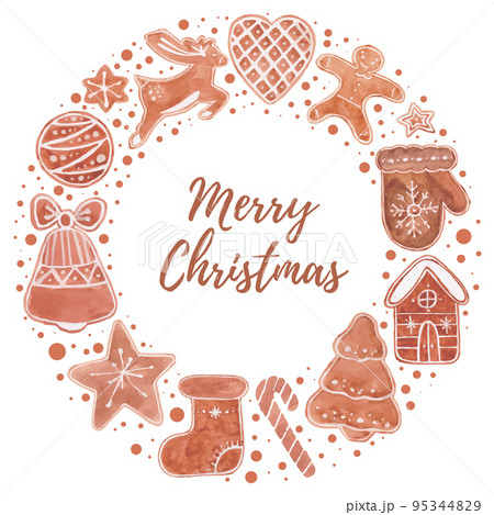 Christmas wreath with gingerbread cookies. 95344829