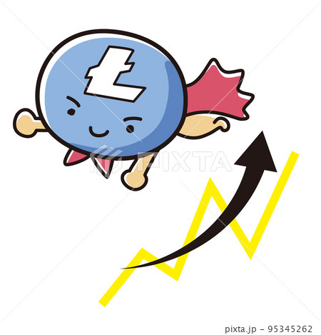 仮想通貨ライトコイン(LTC)ヒーローのイラストと上昇するチャート 仮想通貨ライトコイン(LTC)ヒーローのイラストと上昇するチャート 95345262