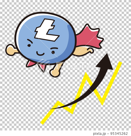 仮想通貨ライトコイン(LTC)ヒーローのイラストと上昇するチャート 仮想通貨ライトコイン(LTC)ヒーローのイラストと上昇するチャート 95345262