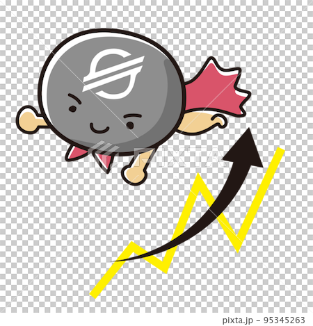 Cryptocurrency Stellar Lumens (XLM) Hero 插圖和上升圖表 Cryptocurrency Stellar Lumens (XLM) Hero 插圖和上升圖表 95345263