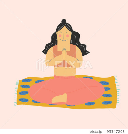 Man sit on carpet training meditate in yoga lotus posture relax satisfaction life moment at home Man sit on carpet training meditate in yoga lotus posture relax satisfaction life moment at home 95347203