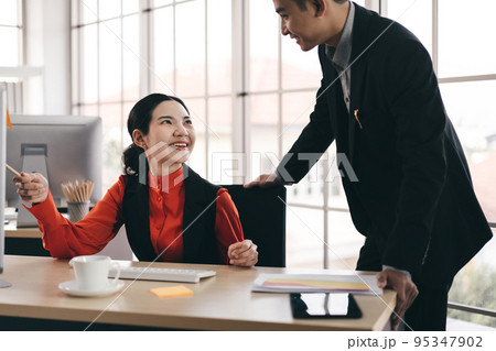 Adult asian business team brainstorm about work for idea. 95347902