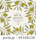 Olive frame design template. Olive leaves and branches vintage illustration. Vector illustration 95348136