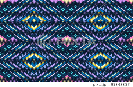 Vector cross stitch geometric background, Knitted ethnic pattern, Full color pattern geometry design Vector cross stitch geometric background, Knitted ethnic pattern, Full color pattern geometry design 95348357