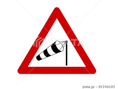 Crosswind road sign - windsock in red triangle vector illustration. 95349105