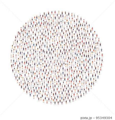 Large group of people silhouette crowded together in circle shape isolated on white background. Vector illustration 95349304