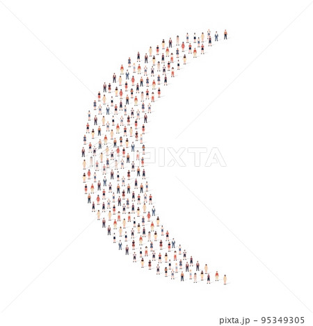 Large group of people silhouette crowded together in crescent moon shape isolated on white background. Vector illustration 95349305