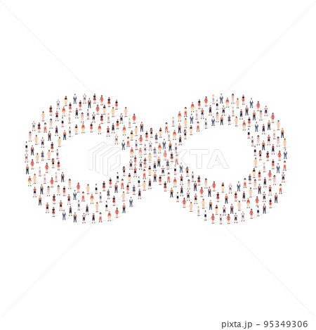 Large group of people silhouette crowded together in infinity shape isolated on white background. Vector illustration 95349306