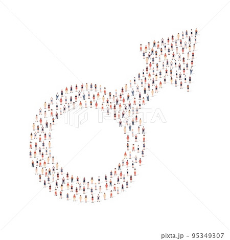 Large group of people silhouette crowded together in gender sign shape isolated on white background. Vector illustration 95349307