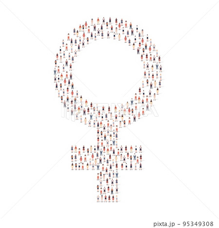 Large group of people silhouette crowded together in Venus denote shape isolated on white background. Vector illustration 95349308