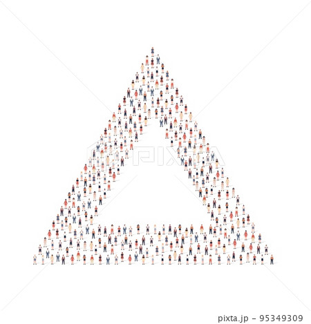 Large group of people silhouette crowded together in triangle shape isolated on white background. Vector illustration 95349309