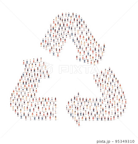 Large group of people different silhouette crowded together in recycle shape isolated on white background. Vector illustration 95349310