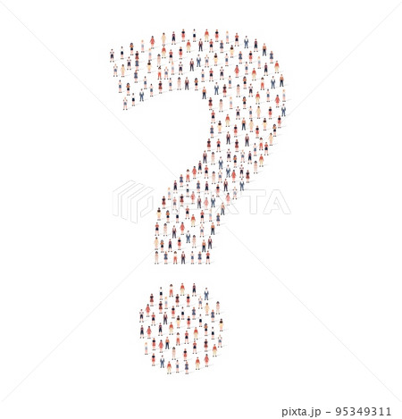 Large group of people different silhouette crowded together in question mark shape isolated on white background. Vector illustration 95349311
