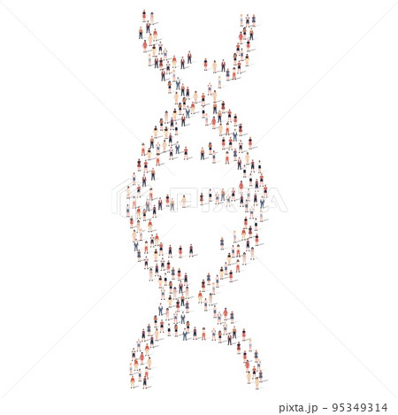 Large group of people different silhouette crowded together in dna spiral shape isolated on white background. Vector illustration 95349314
