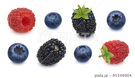 Berries mix. Blueberry, raspberry and blackberry isolated on white background Berries mix. Blueberry, raspberry and blackberry isolated on white background 95349904
