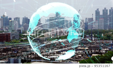 Construction technology concept with alteration graphic over construction site Construction technology concept with alteration graphic over construction site 95351167