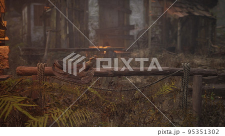 An old village with wooden dilapidated houses 95351302