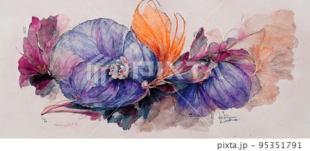 Spectacular piece of digital art 3D illustrator vibrant flower in water color. Spectacular piece of digital art 3D illustrator vibrant flower in water color. 95351791