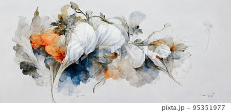 Spectacular watercolor white flower. Digital art 3D illustration. Spectacular watercolor white flower. Digital art 3D illustration. 95351977