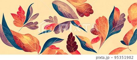 Diverse spectacular digital art 3D illustration design for autumnal leaves. 95351982