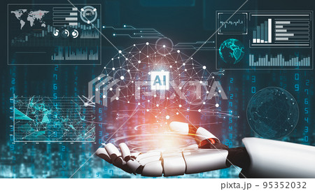 Futuristic robot artificial intelligence revolutionary AI technology concept 95352032