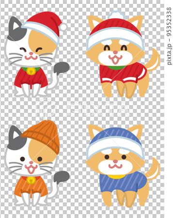 サンタの帽子をかぶった犬と猫　クリスマス　冬服 95352338