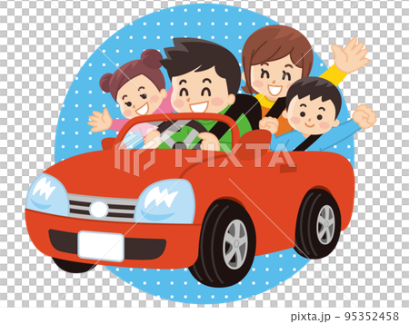 Family driving in a red car Family driving in a red car 95352458
