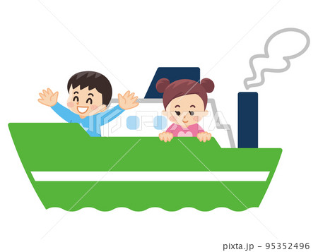船に乗って出かける子供 旅行のイラスト素材